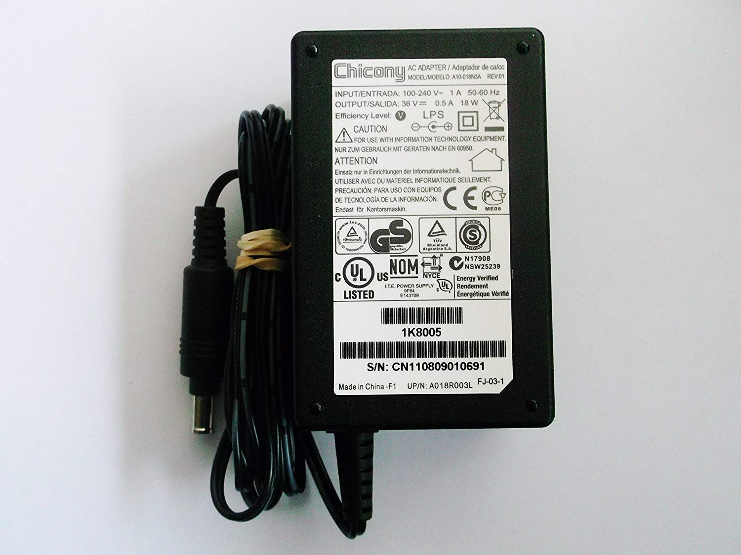 New CHICONY A10-018N3A 36V 0.5A 18W POWER SUPPLY AC ADAPTER